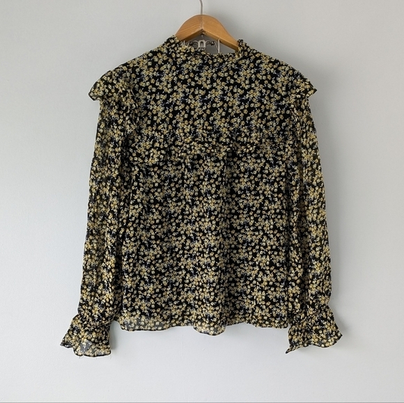 Boden Shirt Women's 16/18R Black Yellow Abstract Sprig Zoe Frill Detail Blouse  - Picture 5 of 6